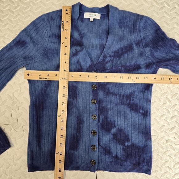 Madewell 100% Cashmere Cardigan Sweater Womens XS Blue Tie Dye Ribbed Knit Boho - Picture 8 of 10